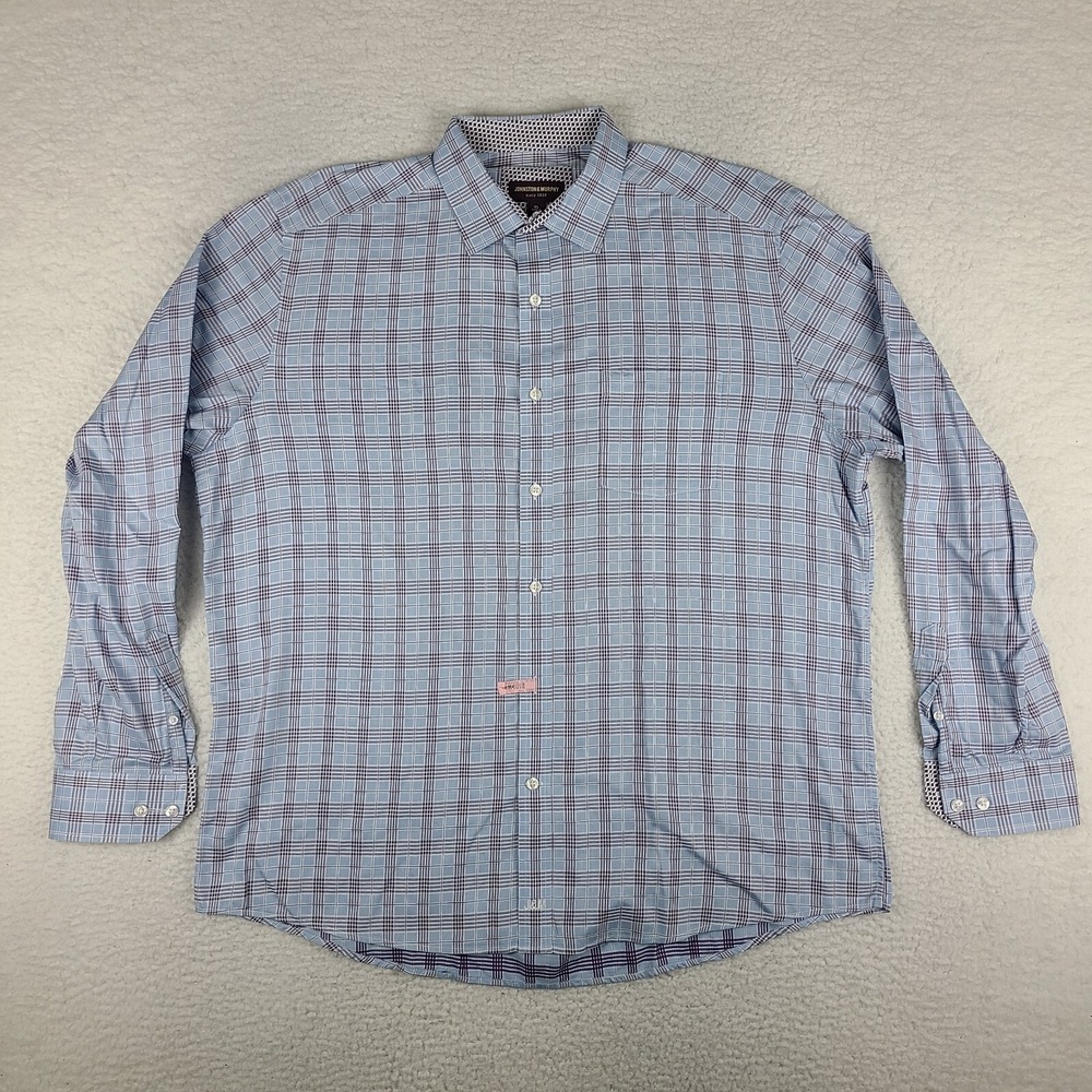 Johnston Murphy Shirt Mens XL‎ Blue Purple Plaid Check Cotton Dress Button Up